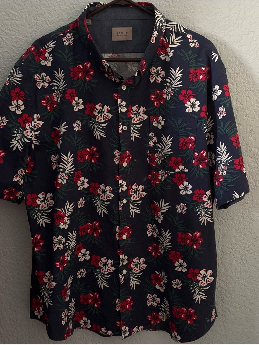 EUC JACHS New York Navy Floral Hawaiian Shirt XL Button Down Short Sleeve Cotton